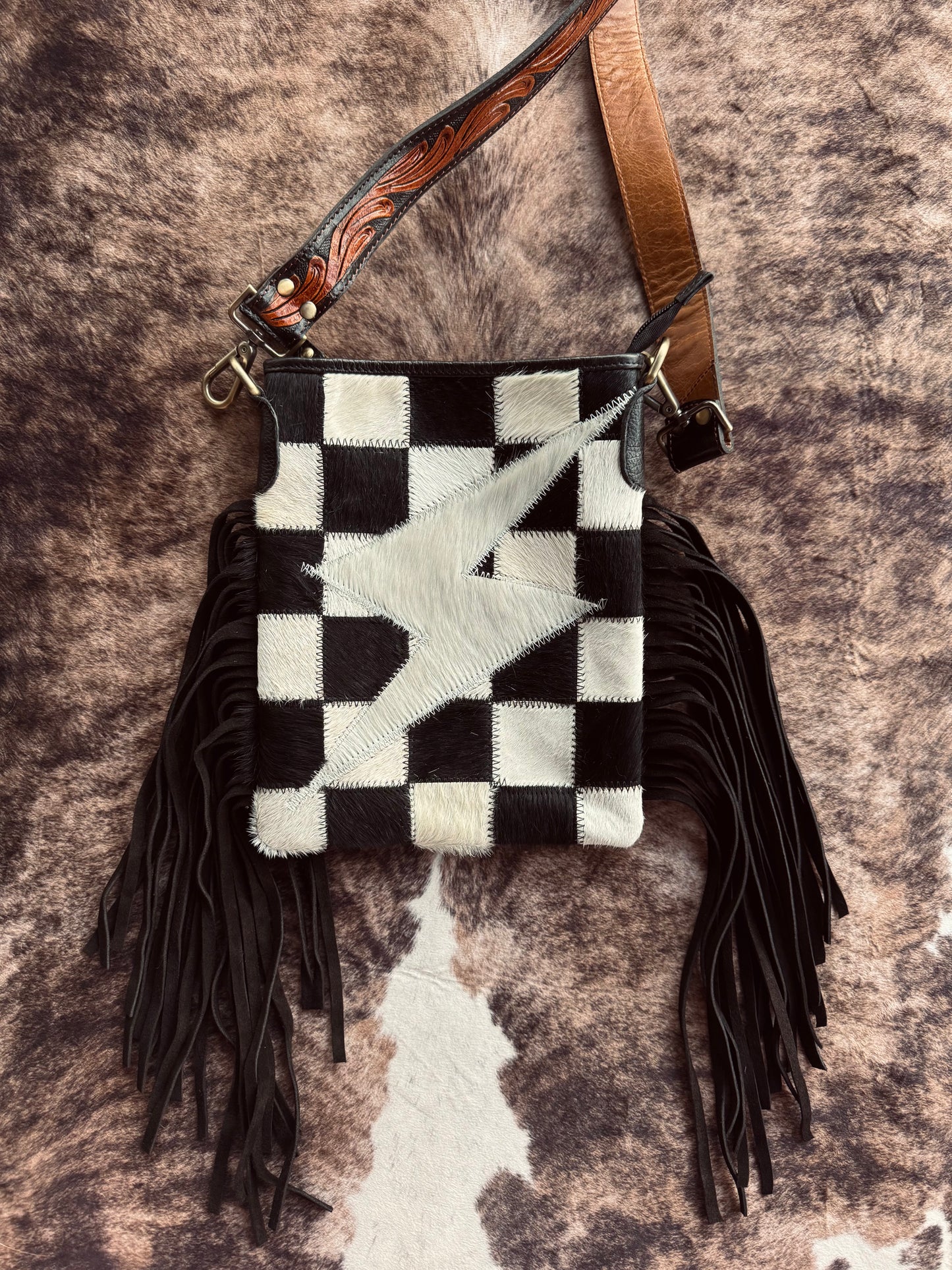 Checkered Cowhide Bolt Purse