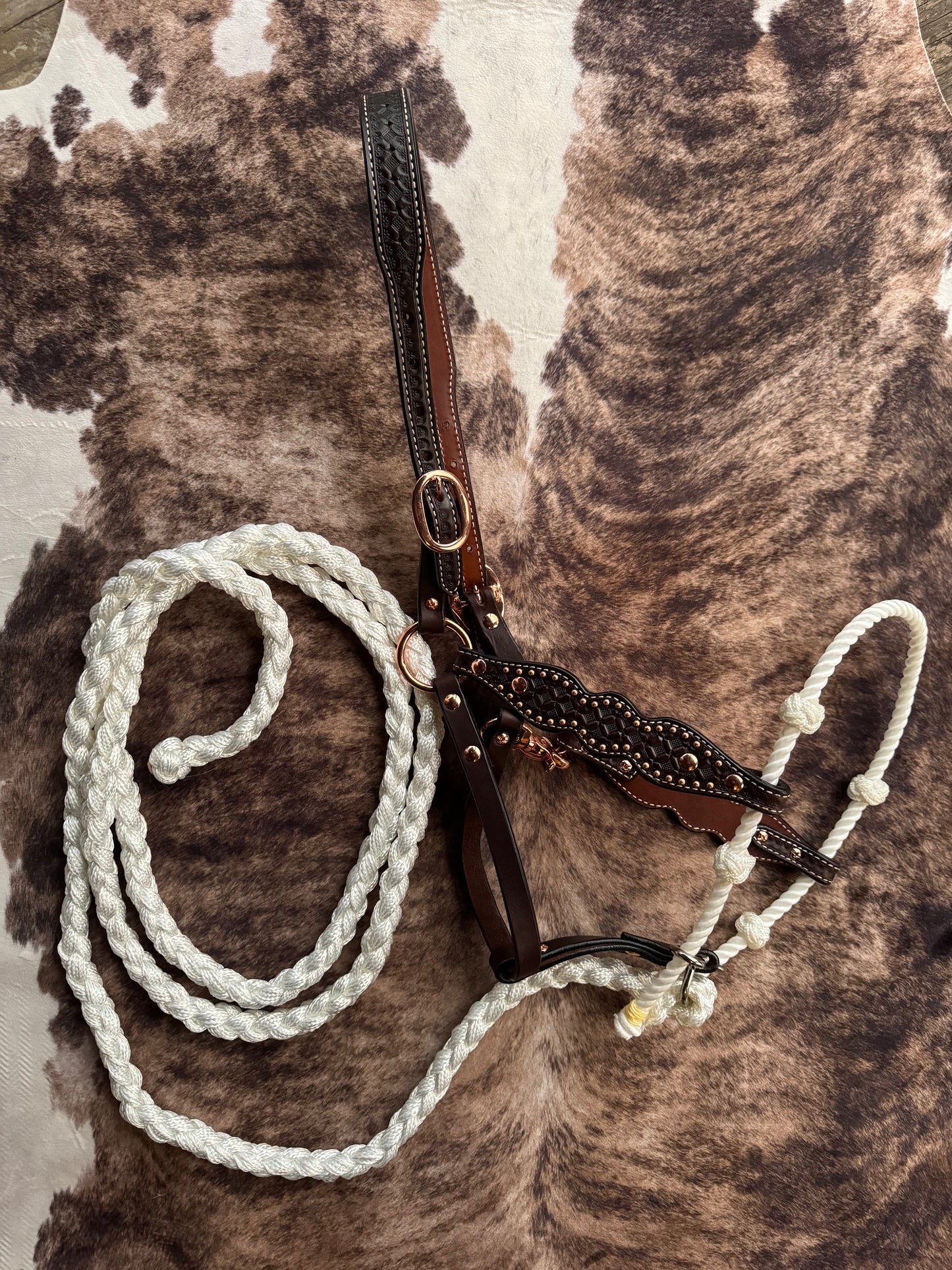 Tooled Lariat & Leather Combo Halter