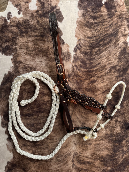 Tooled Lariat & Leather Combo Halter