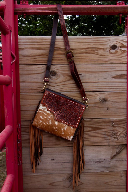 Buckle Cowhide Tooled Crossbody