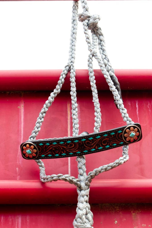 Turquoise Sunflower Leather Mule Tape Halter