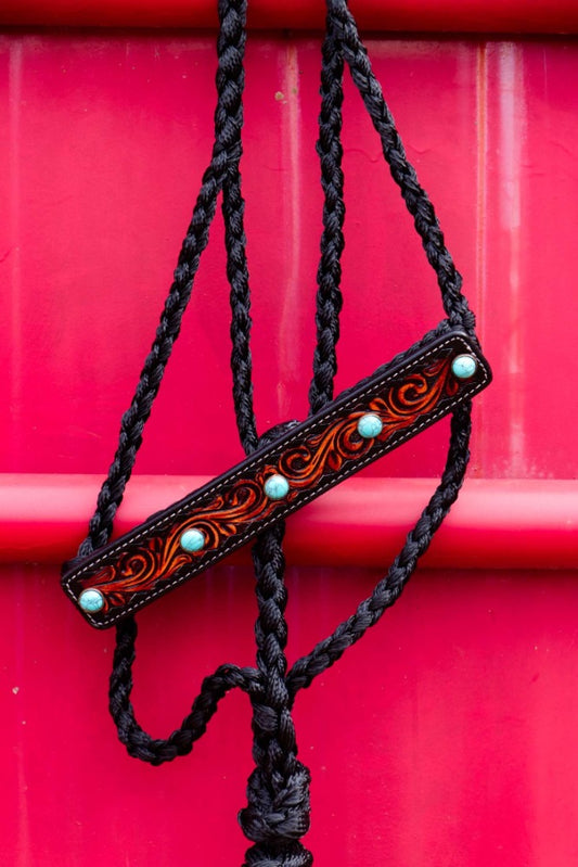Black Turquoise Studded Mule Tape Halter
