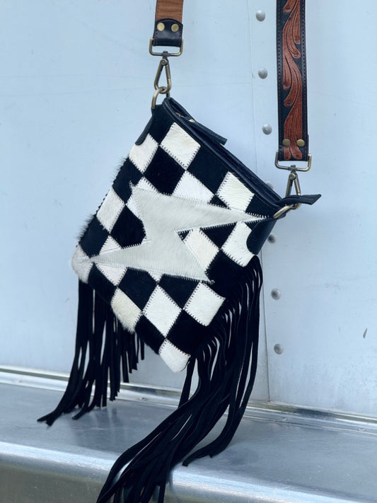 Checkered Cowhide Bolt Purse